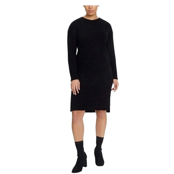 Jessica Simpson Dresses & Skirts - Jessica Simpson Womens Black Eyelash Knit Long Sleeve Sweater Dress XL 1716721
